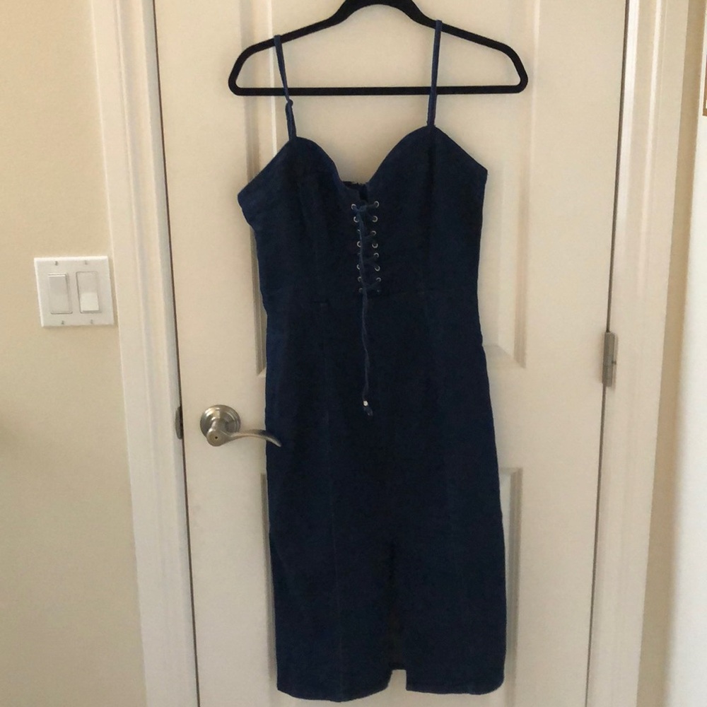 midi length dark denim dress!